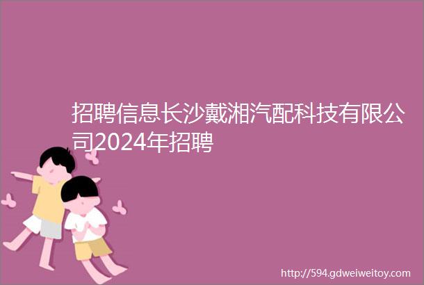 招聘信息长沙戴湘汽配科技有限公司2024年招聘